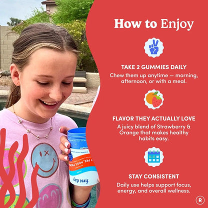 FIRST DAY Teens’ Gut Sustainer Tribiotic Gummies – 3-in-1 Prebiotic, Probiotic & Postbiotic Supplement – Supports Digestive, Skin, Oral & Immune Health, Nutrient Absorption & Growth – 30-Day Supply - Maple Wellness Supplements