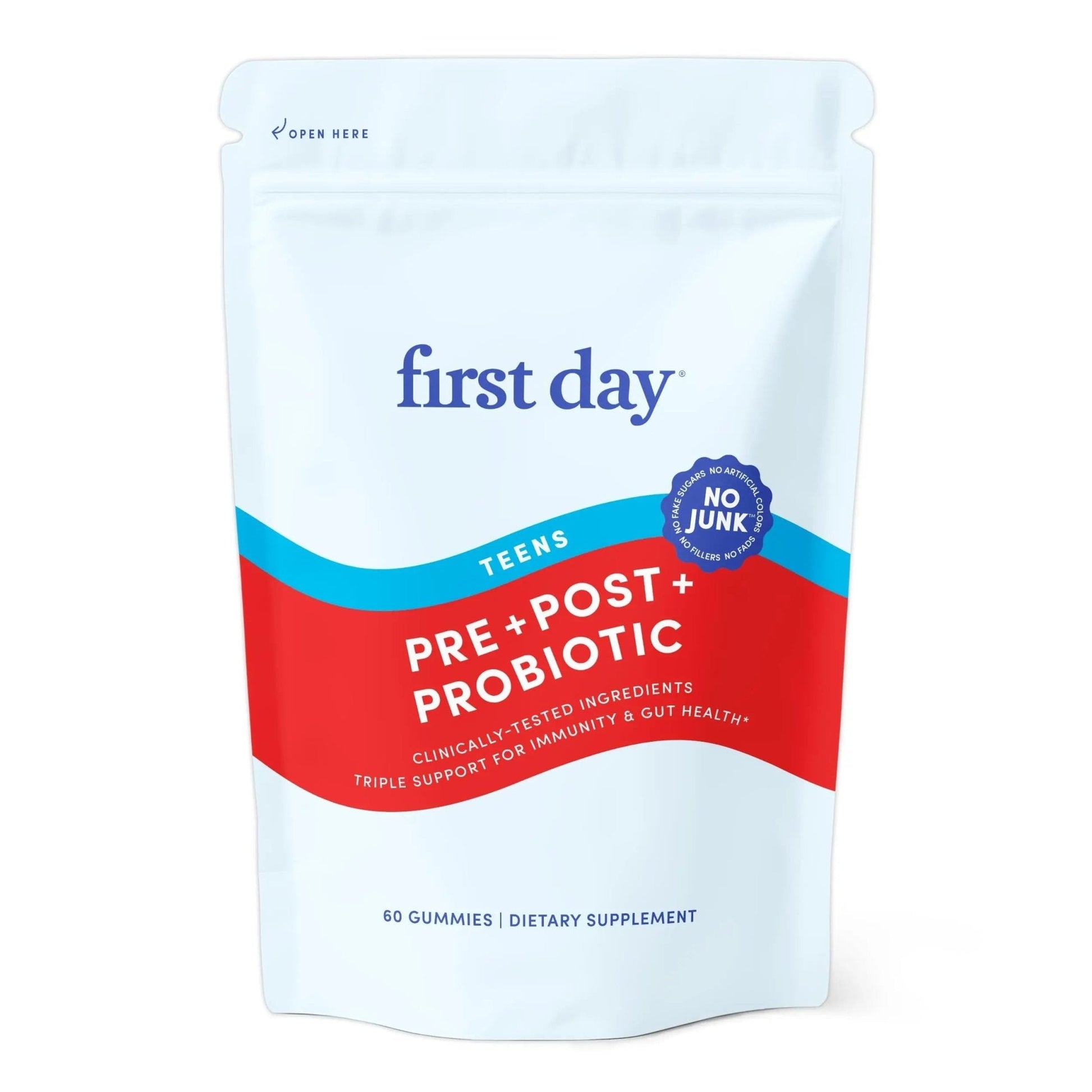 FIRST DAY Teens’ Gut Sustainer Tribiotic Gummies – 3-in-1 Prebiotic, Probiotic & Postbiotic Supplement – Supports Digestive, Skin, Oral & Immune Health, Nutrient Absorption & Growth – 30-Day Supply - Maple Wellness Supplements