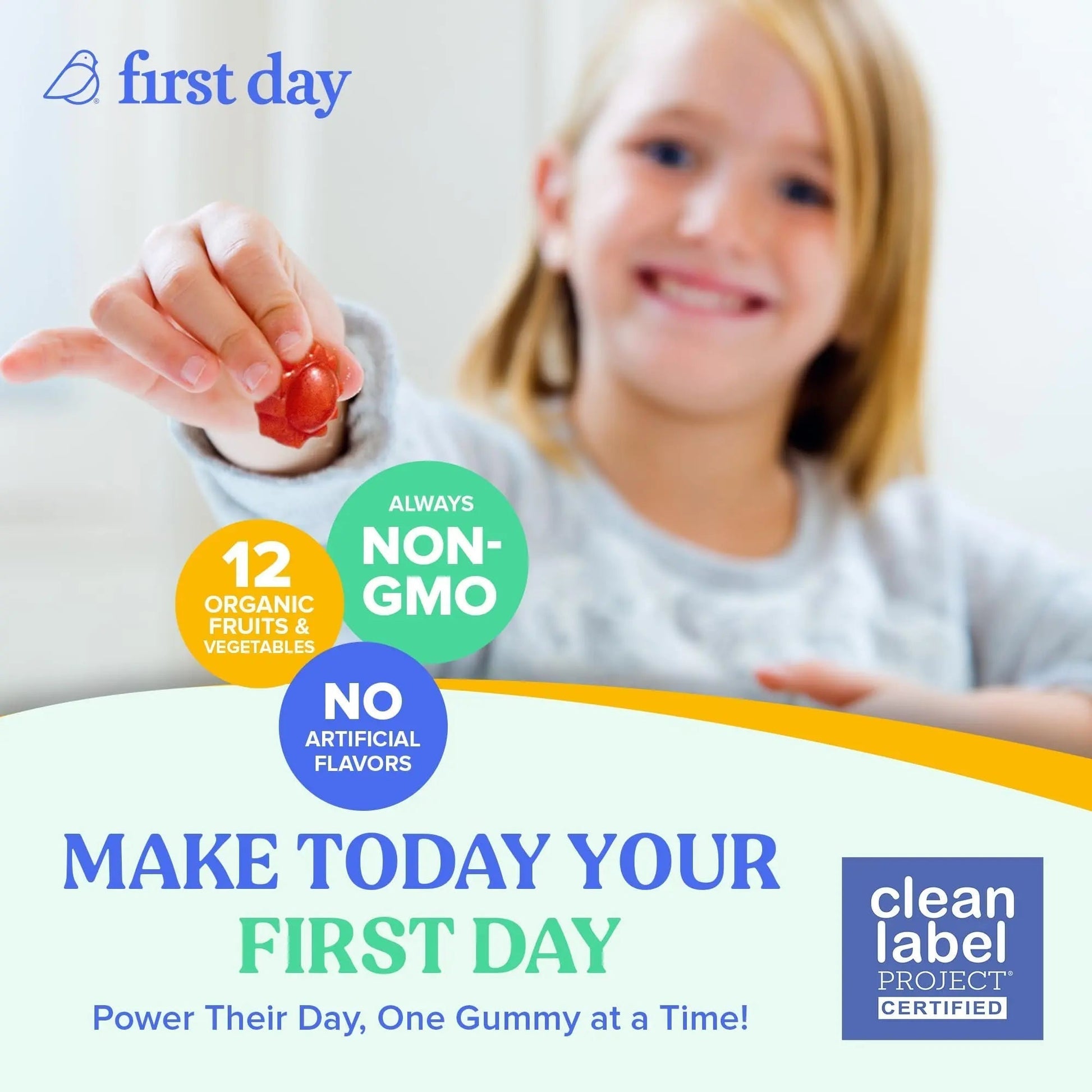 FIRST DAY Toddler Multivitamin Gummies (Ages 2-3)| Kids Multivitamin Gummies with Vitamins A C D3, B2, B12, Choline, Folate and 21 Organic Superfoods| (30 Day Supply) - Maple Wellness Supplements