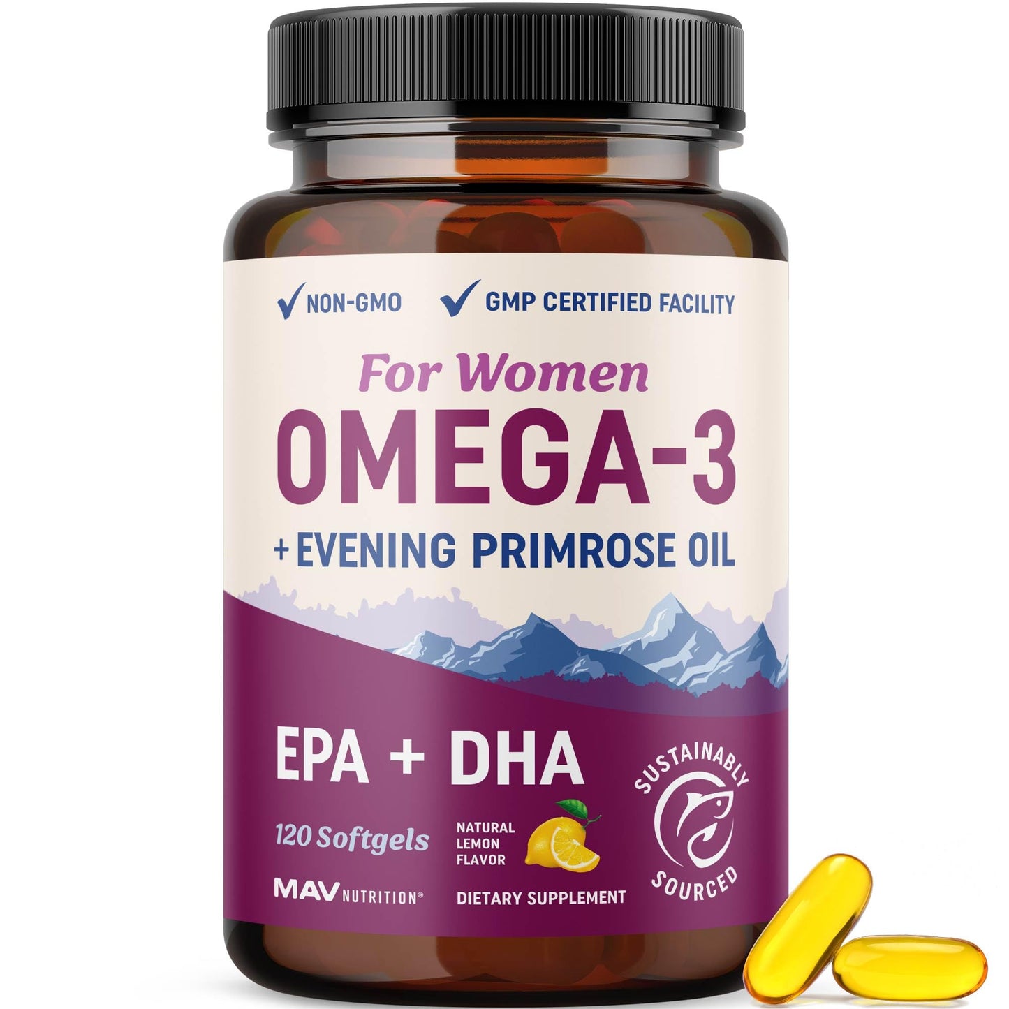 Fish Oil Omega 3 Supplements for Women | DHA + EPA | Heart Health, Hormone Balance, Skin & Wellness Support | 600MG Omega3 + 800MG Evening Primrose Oil - Maple Wellness Supplements