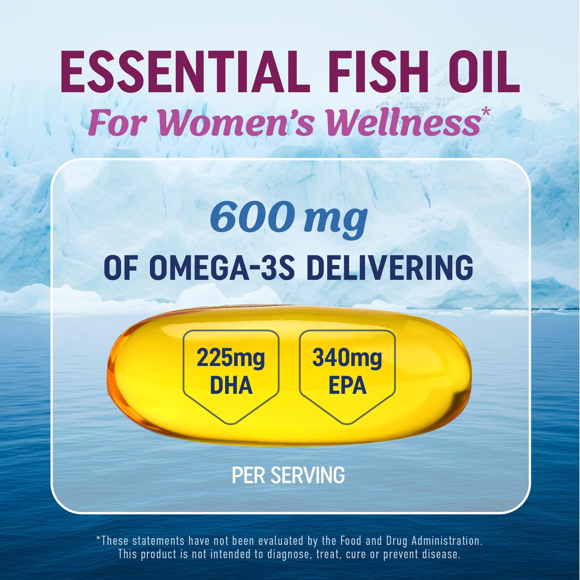 Fish Oil Omega 3 Supplements for Women | DHA + EPA | Heart Health, Hormone Balance, Skin & Wellness Support | 600MG Omega3 + 800MG Evening Primrose Oil - Maple Wellness Supplements