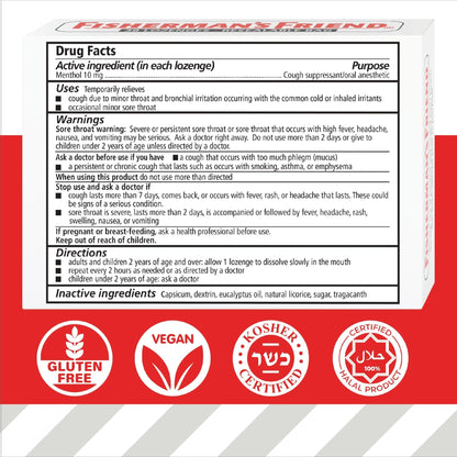 Fisherman's Friend Original Extra Strong Cough Lozenges (38 Drops x 6-Pack), 10mg Natural Menthol, Cooling Relief from Sore Throat, Persistent Cough & Everyday Irritation, Vegan & Gluten-Free - Maple Wellness Supplements