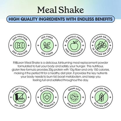 Fit & Lean Meal Shake, Fat Burning Meal Replacement, Protein, Fiber, Probiotics, Strawberry - Maple Wellness Supplements