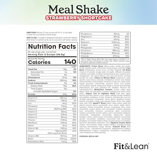 Fit & Lean Meal Shake, Fat Burning Meal Replacement, Protein, Fiber, Probiotics, Strawberry - Maple Wellness Supplements