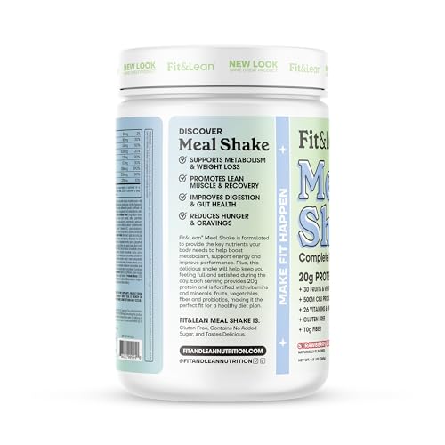 Fit & Lean Meal Shake, Fat Burning Meal Replacement, Protein, Fiber, Probiotics, Strawberry - Maple Wellness Supplements