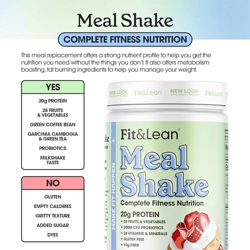 Fit & Lean Meal Shake, Fat Burning Meal Replacement, Protein, Fiber, Probiotics, Strawberry - Maple Wellness Supplements