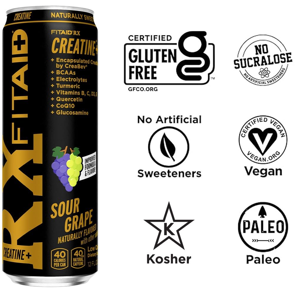 FITAID RX Recovery Blend Plus Creatine, Contains BCAAs, Glucosamine, Turmeric, B-Complex, Electrolytes, 12 Fl Oz (Pack of 12) - Maple Wellness Supplements