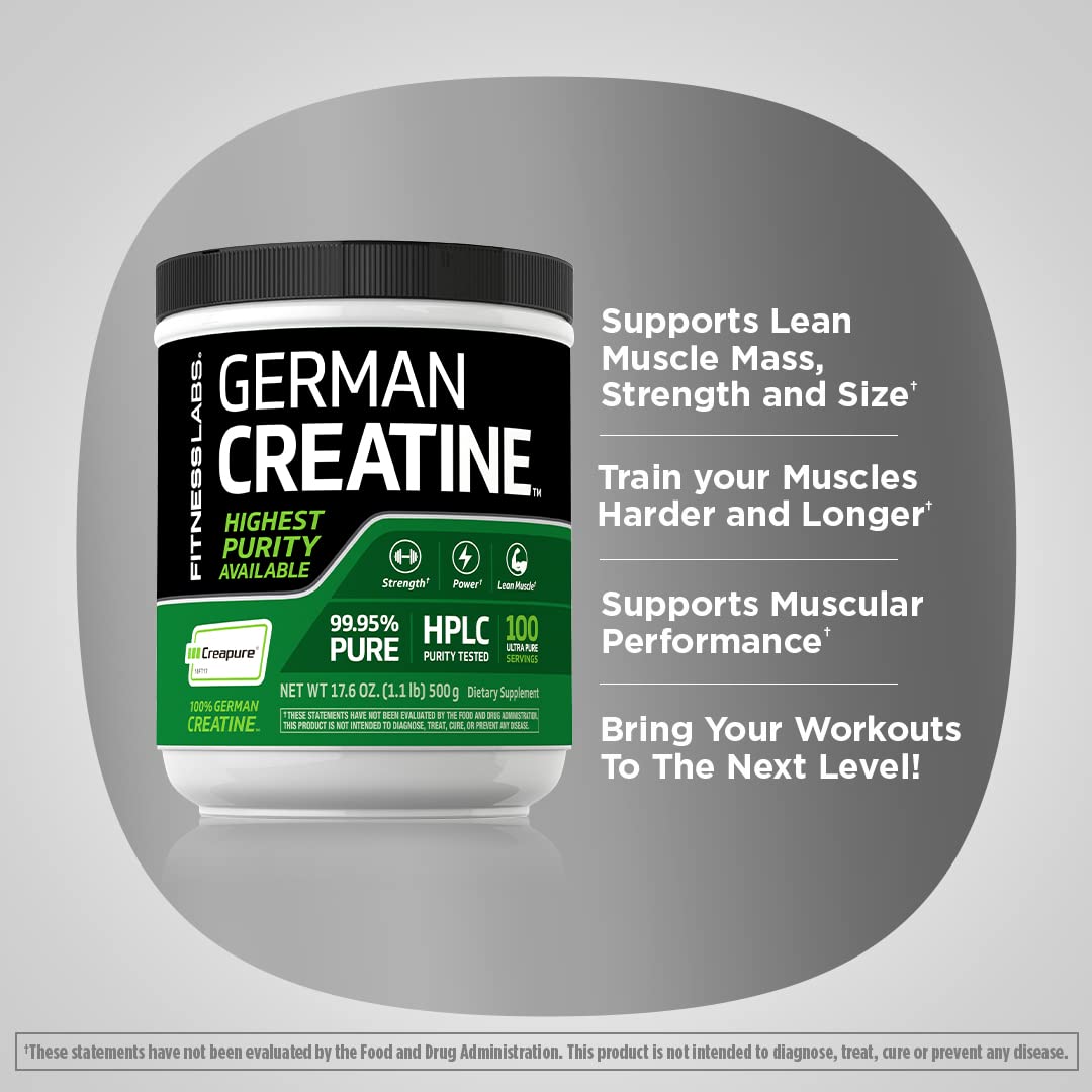 Fitness Labs German Creatine Monohydrate Powder | 500 Grams | Creapure Fitness Supplement | for Men & Women | Unflavored | 100 Servings - Maple Wellness Supplements