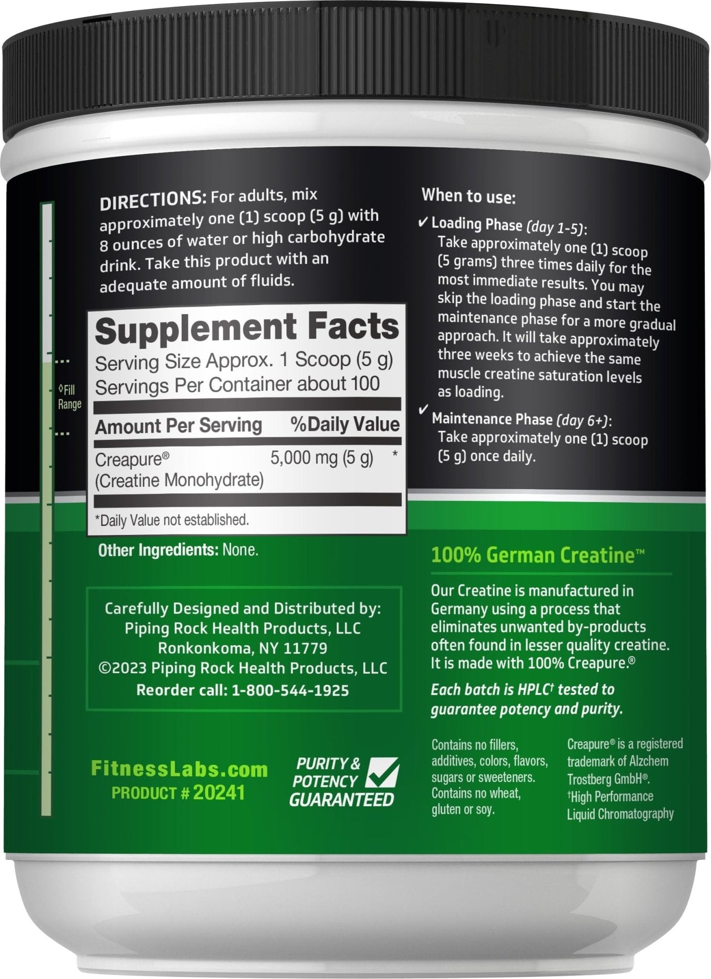 Fitness Labs German Creatine Monohydrate Powder | 500 Grams | Creapure Fitness Supplement | for Men & Women | Unflavored | 100 Servings - Maple Wellness Supplements