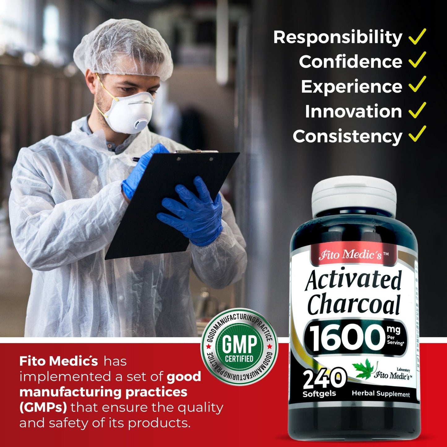 FITO MEDIC'S Lab | Activated Charcoal | 240 caps | Activated Charcoal Pills - Maple Wellness Supplements