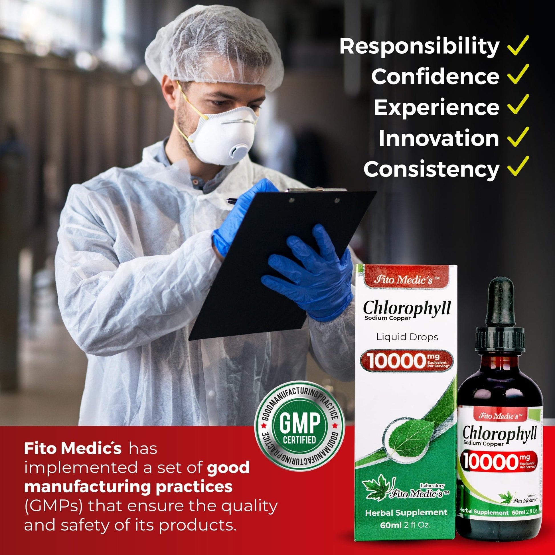 FITO MEDIC'S Lab | Liquid Chlorophyll | Chlorophyll Liquid Drops | 50 mg 200:1 Ratio Extract per Serving. - Maple Wellness Supplements