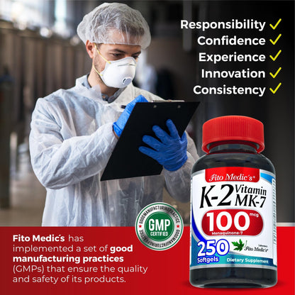 FITO MEDIC'S Lab | Vitamin k2 | k2 Vitamin Supplement | Vitamin k | 250 softgels | 100 mcg | - Maple Wellness Supplements