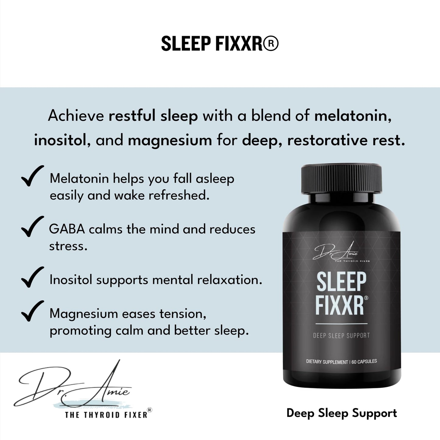 Fixxr Sleep Support by Dr. Amie | with Melatonin, Inositol, and Magnesium | 30 Day Supply, 60 Capsules - Maple Wellness Supplements