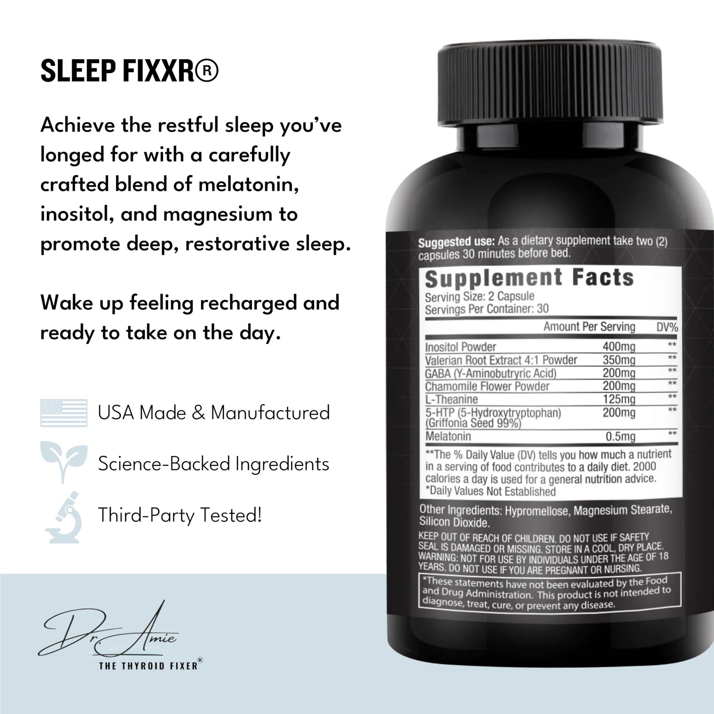Fixxr Sleep Support by Dr. Amie | with Melatonin, Inositol, and Magnesium | 30 Day Supply, 60 Capsules - Maple Wellness Supplements