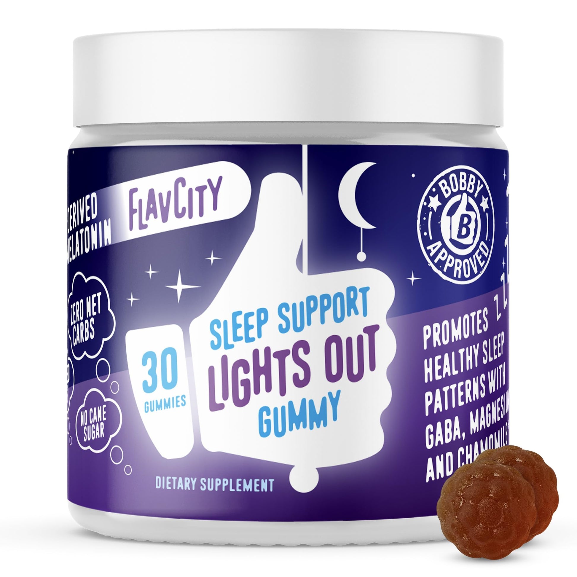 FlavCity Melatonin Sleep Gummies for Adults, Lights Out Gummy - Chewable Sleep Support Supplement with Plant-Based GABA, Magnesium - Maple Wellness Supplements