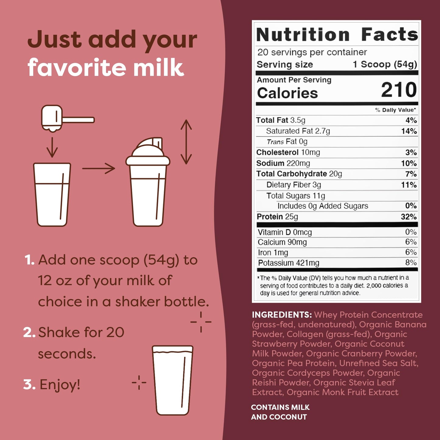 FlavCity Protein Powder Smoothie, Berries & Cream - 100% Grass-Fed Whey Protein - Maple Wellness Supplements