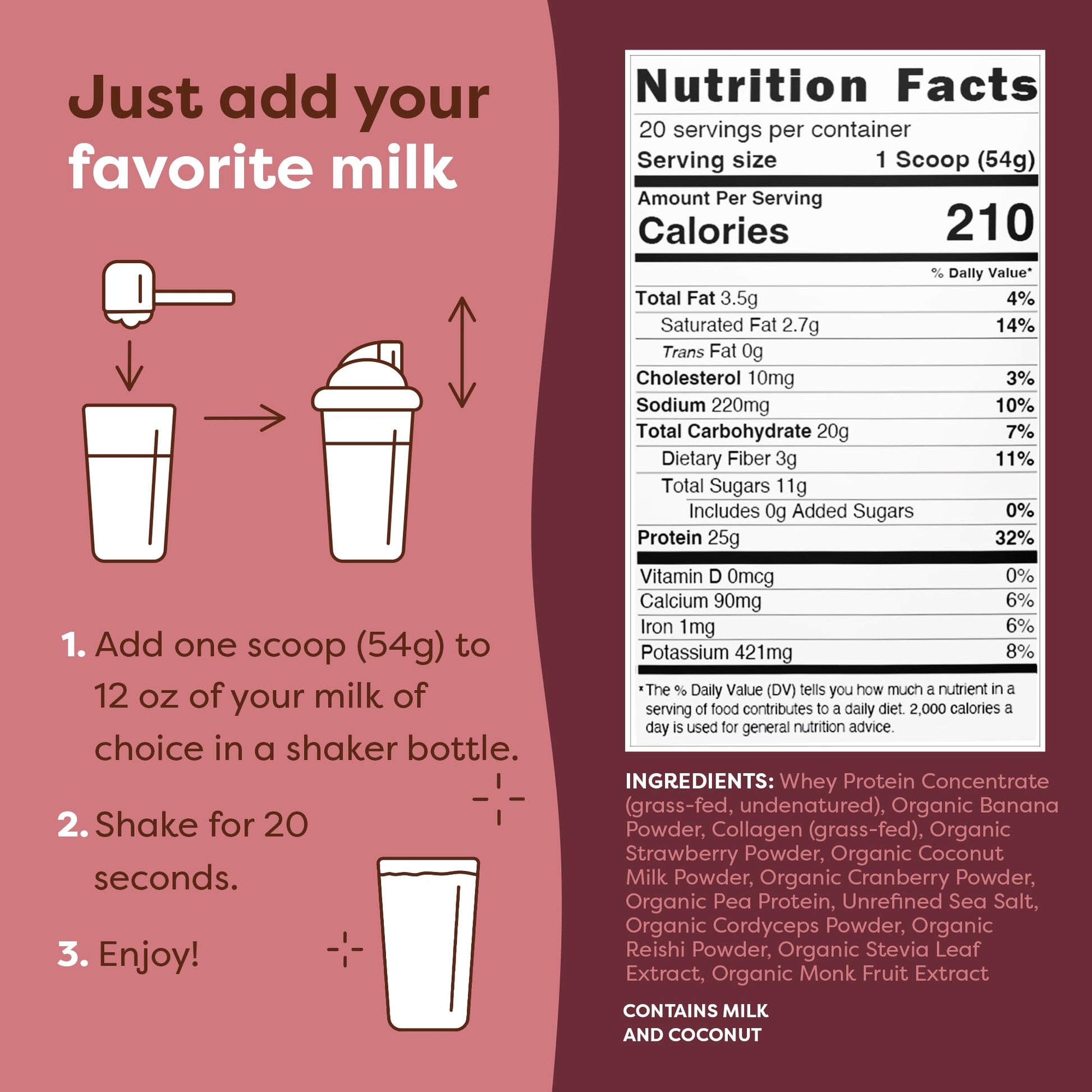 FlavCity Protein Powder Smoothie, Berries & Cream - 100% Grass-Fed Whey Protein - Maple Wellness Supplements