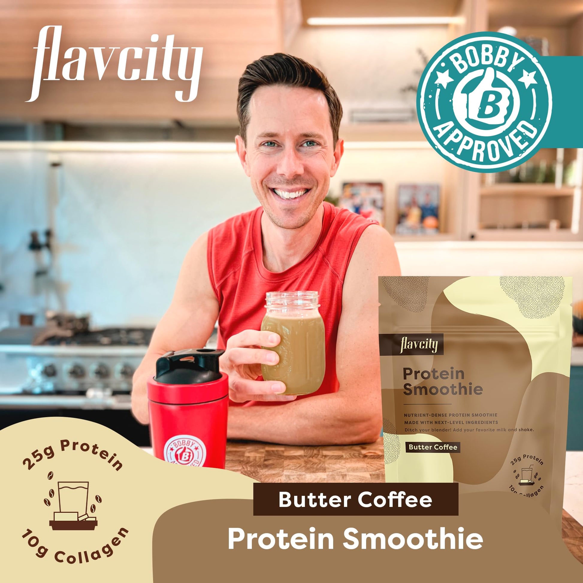FlavCity Protein Powder Smoothie, Butter Coffee - 100% Grass-Fed Whey Protein Powder - Maple Wellness Supplements