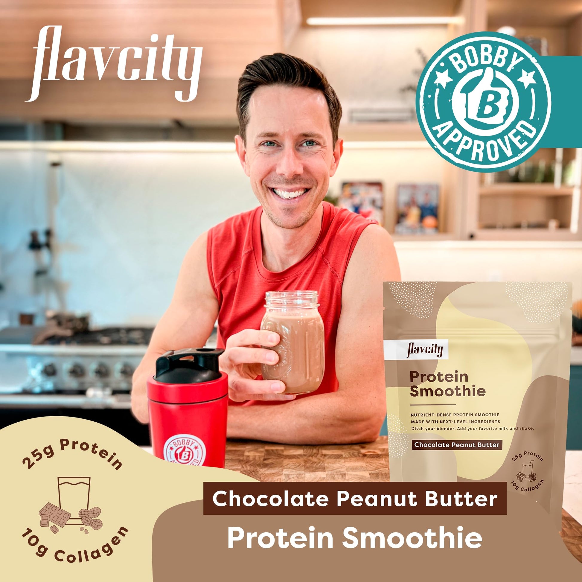 FlavCity Protein Powder Smoothie, Chocolate Peanut Butter - 100% Grass-Fed Whey Pro - Maple Wellness Supplements