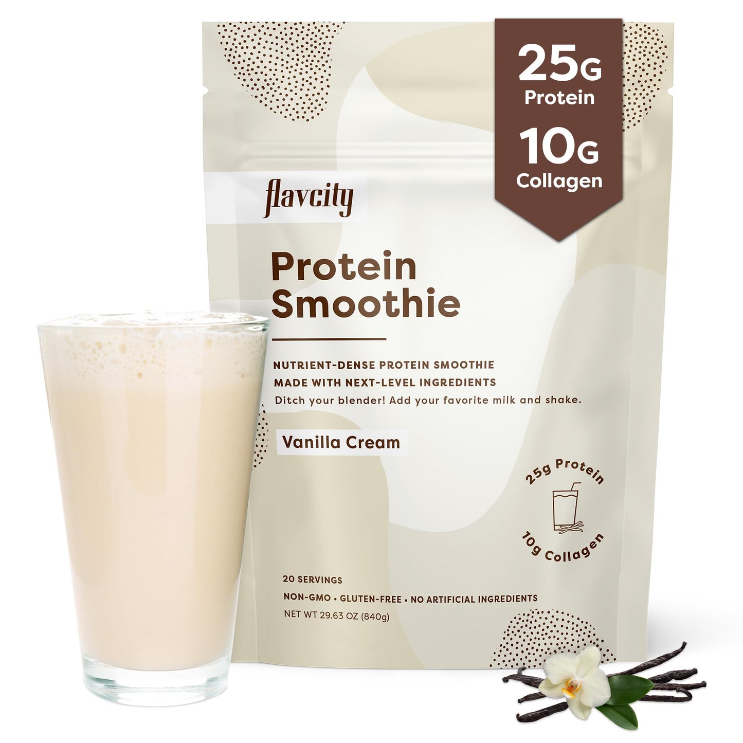 FlavCity Protein Powder Smoothie, Vanilla - 100% Grass-Fed Whey Protein - Maple Wellness Supplements