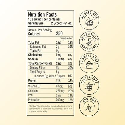 FlavCity Vegan Almond Protein Shake Powder, Vanilla Cream + Reishi & Cordyceps Mushrooms - Focus, Skin, Hair & Joint Support - Organic Fruit All in One Smoothie On-the-Go, 20 Servings - Maple Wellness Supplements
