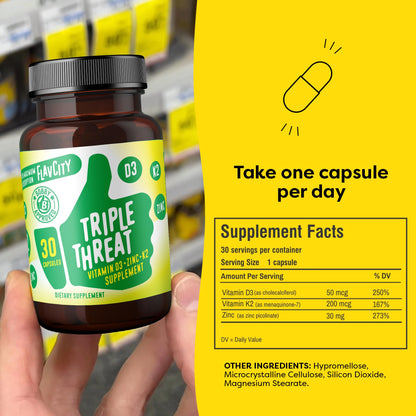 FlavCity Vitamin D3, K2 & Zinc - Triple Threat Supplement - Daily or Seasonal Immune Support - Vitamin D with K2 for Enhanced Absorption - Maple Wellness Supplements