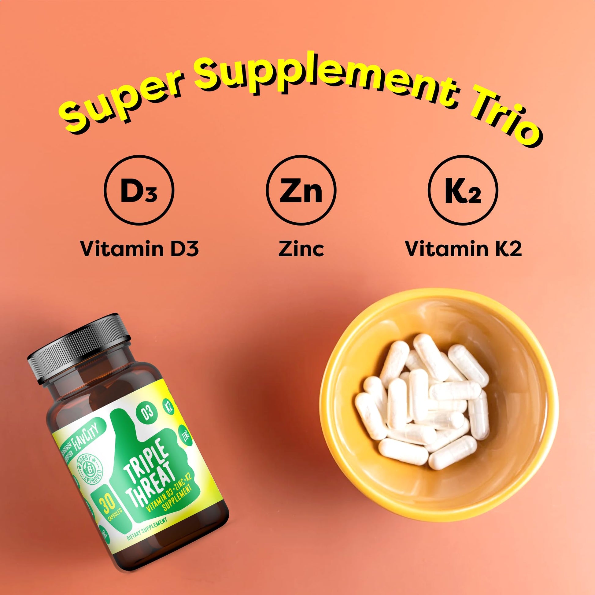 FlavCity Vitamin D3, K2 & Zinc - Triple Threat Supplement - Daily or Seasonal Immune Support - Vitamin D with K2 for Enhanced Absorption - Maple Wellness Supplements
