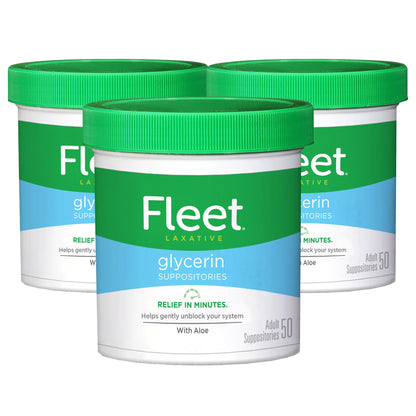 Fleet Glycerin Suppositories for Constipation Relief, Fast and Effective Stimulant-Free Laxative with Aloe Vera, 50 Count Jar, Pack of 3 - Maple Wellness Supplements