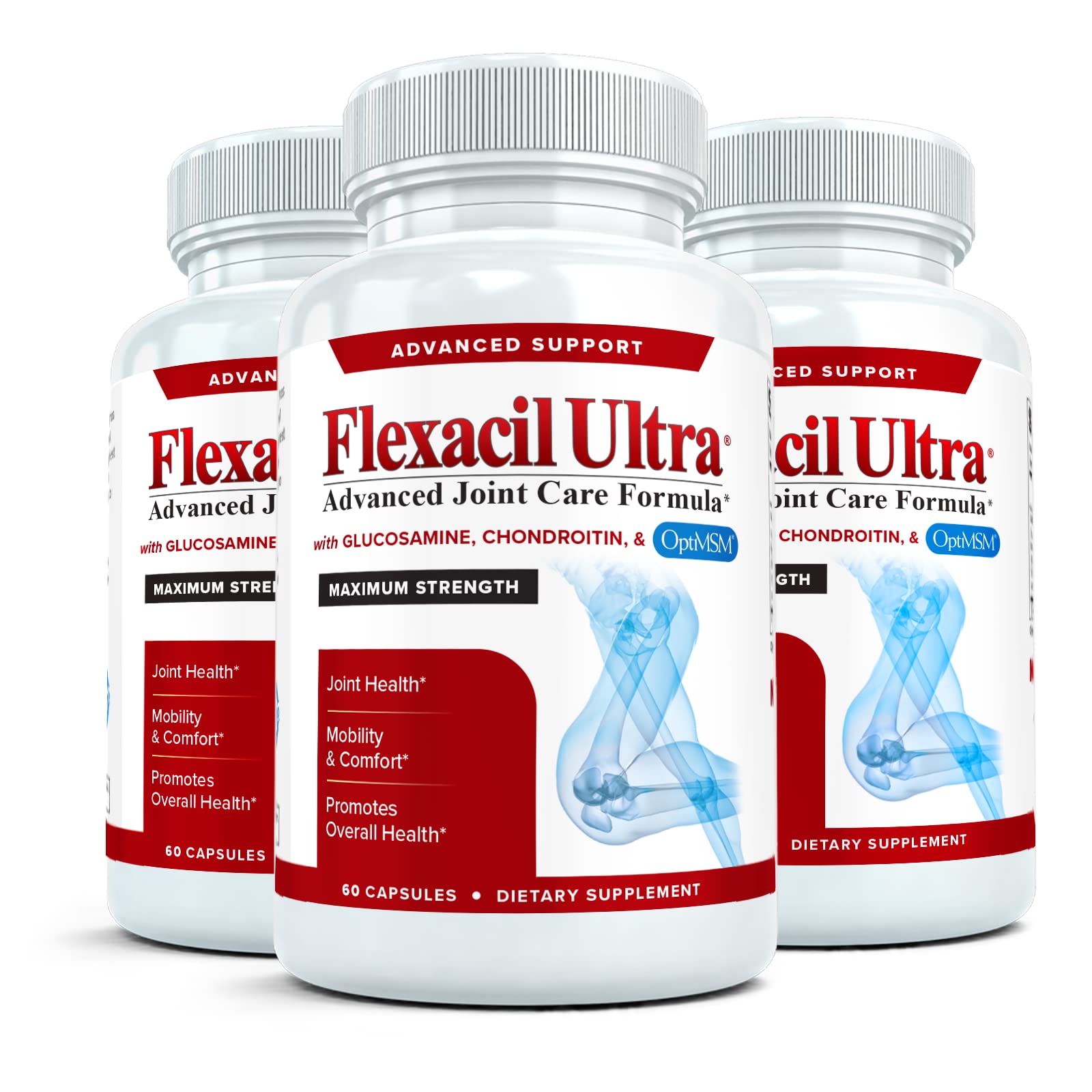 Flexacil Ultra (3 Bottles) Maximum Strength Joint Health & Support Supplement | Glucosami - Maple Wellness Supplements
