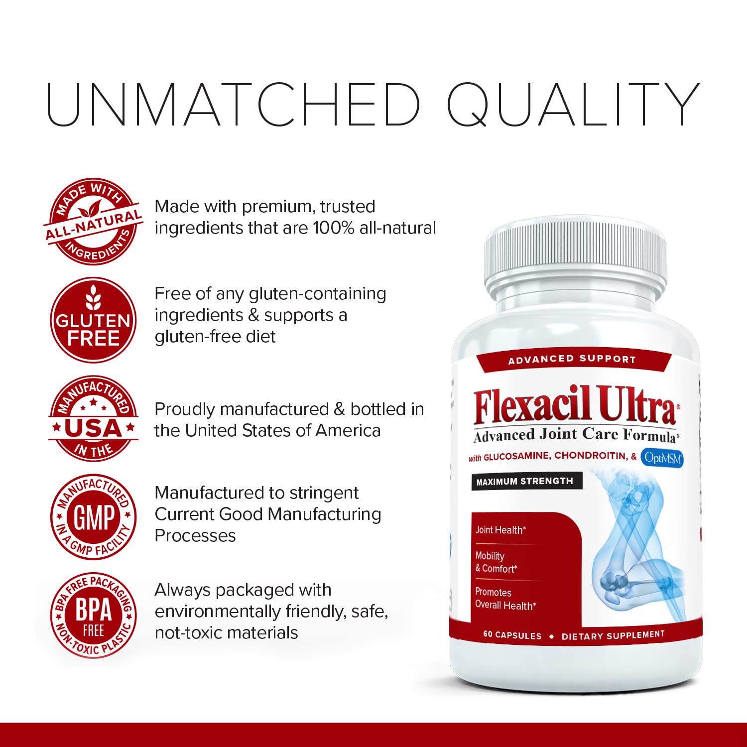 Flexacil Ultra (3 Bottles) Maximum Strength Joint Health & Support Supplement | Glucosami - Maple Wellness Supplements