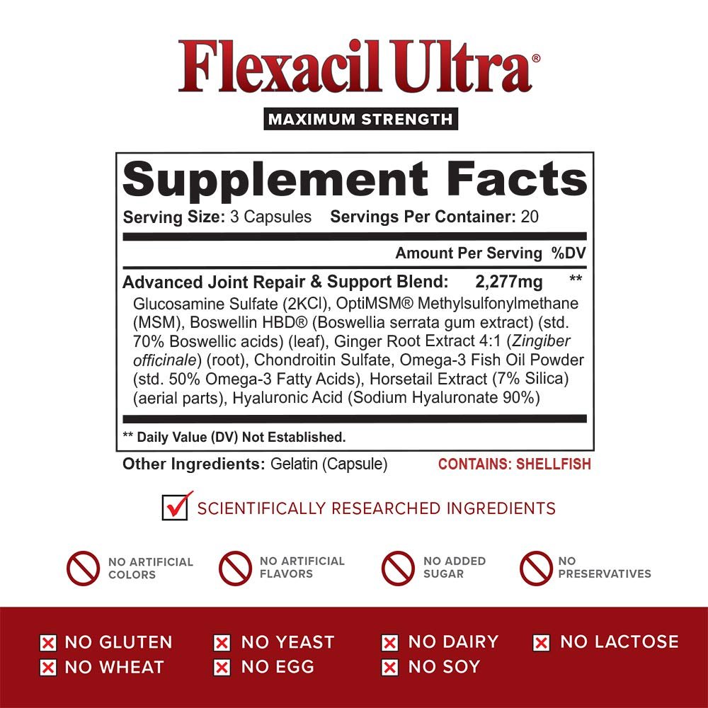 Flexacil Ultra Joint Health & Support Supplement with Glucosamine, Chondroitin - Maple Wellness Supplements