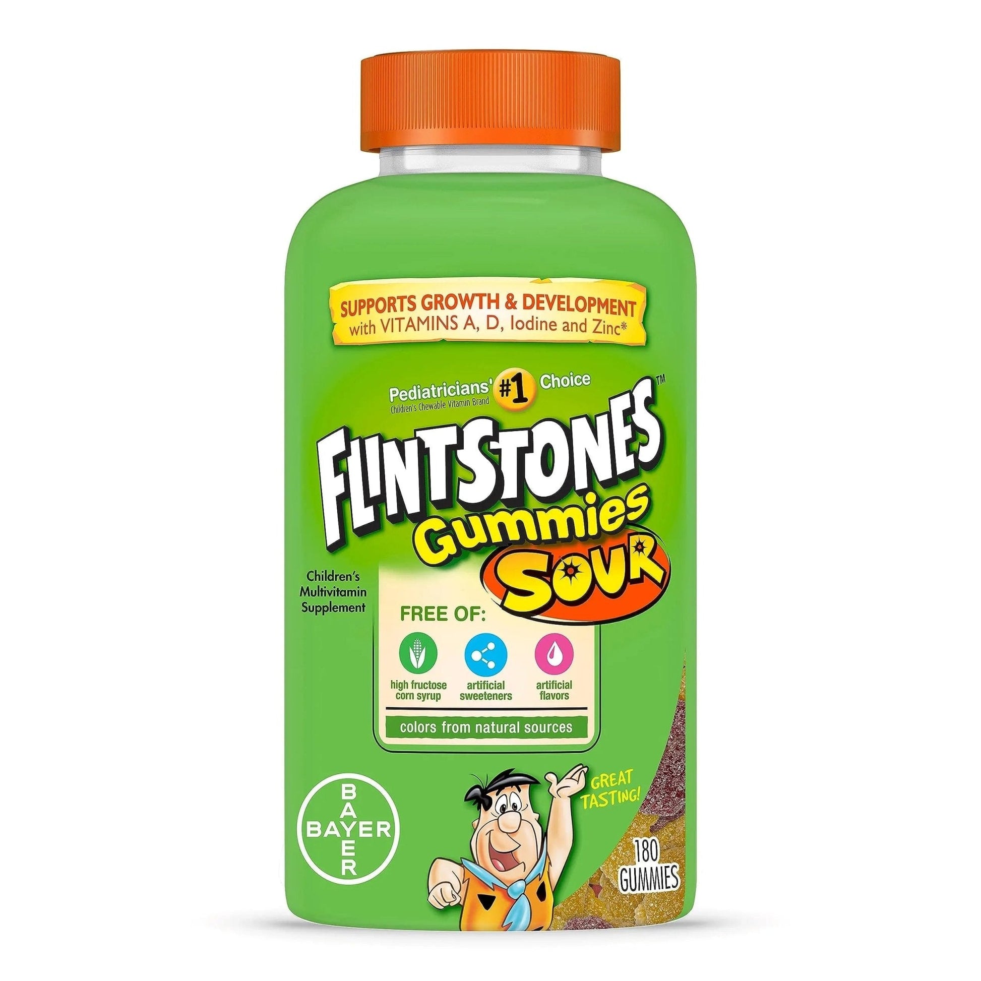 Flintstones Sour Gummy Vitamins For Kids, Kids Multivitamin Gummies with Vitamins C, B6, B12, A & Vitamin D, Support Kids Growth and Development, 180 Count - Maple Wellness Supplements