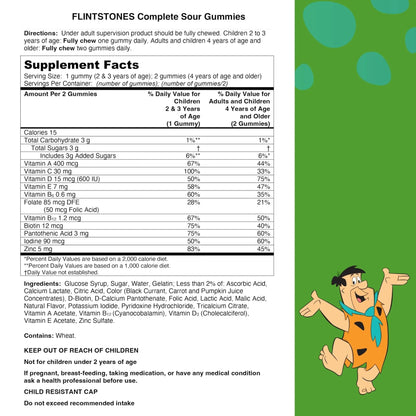 Flintstones Sour Gummy Vitamins For Kids, Kids Multivitamin Gummies with Vitamins C, B6, B12, A & Vitamin D, Support Kids Growth and Development, 180 Count - Maple Wellness Supplements