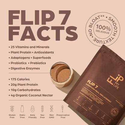 Flip My Life, Flip 7 Natural SuperFood, Plant-Based Protein, Complete Meal Replacement to Support Healthy Gut, 7 Mega Nutrient Rich Blends - Maple Wellness Supplements