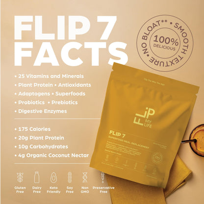 Flip My Life, Flip 7 Natural SuperFood, Plant-Based Protein, Complete Meal Replacement to Support Healthy Gut, 7 Mega Nutrient Rich Blends all in one to AGE BETTER - Peanut Butter - Maple Wellness Supplements