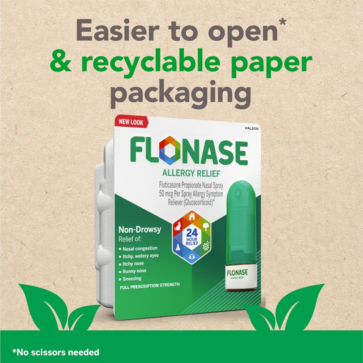 Flonase Allergy Relief Nasal Spray, 24 Hour Non Drowsy Allergy Medicine, Metered Nasal Spray - 72 Sprays - Fall and Seasonal Allergy Relief - Maple Wellness Supplements