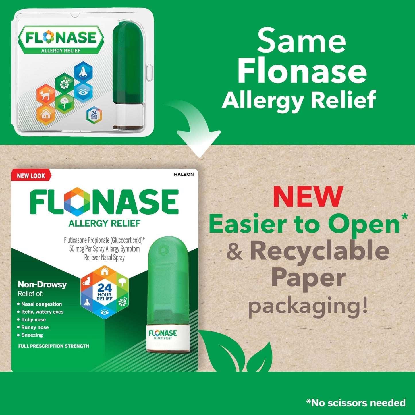 Flonase Allergy Relief Nasal Spray, 24-Hour Non-Drowsy Multi-Symptom Relief 144 Sprays, Bonus Pack of Tissues - Maple Wellness Supplements