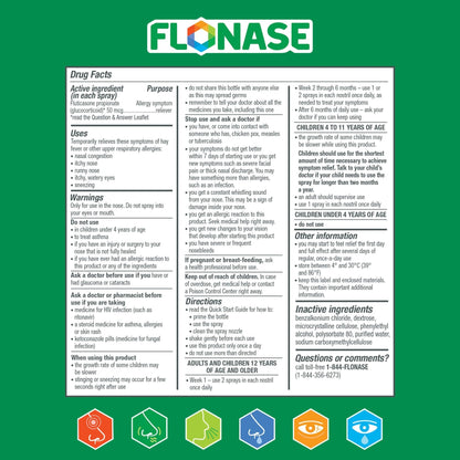Flonase Allergy Relief Nasal Spray, 24-Hour Non-Drowsy Multi-Symptom Relief 144 Sprays, Bonus Pack of Tissues - Maple Wellness Supplements