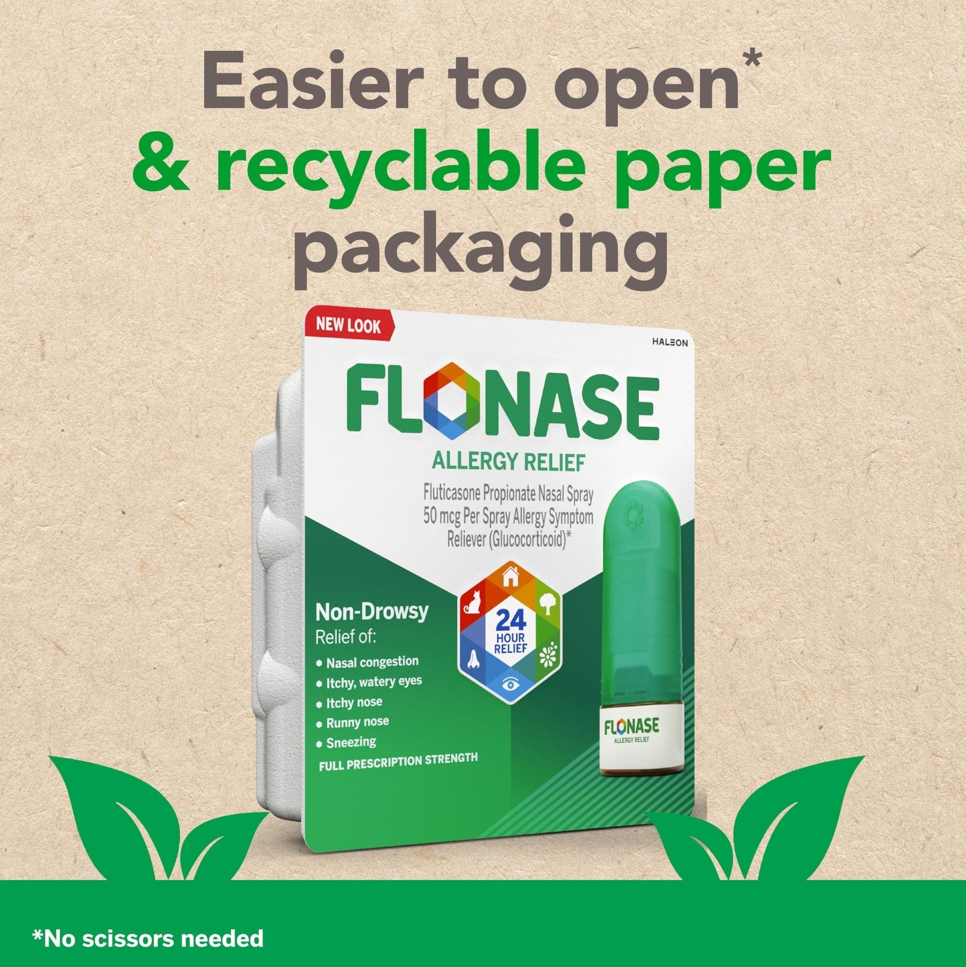 Flonase Allergy Relief Nasal Spray, 24-Hour Non-Drowsy Multi-Symptom Relief 144 Sprays, Bonus Pack of Tissues - Maple Wellness Supplements