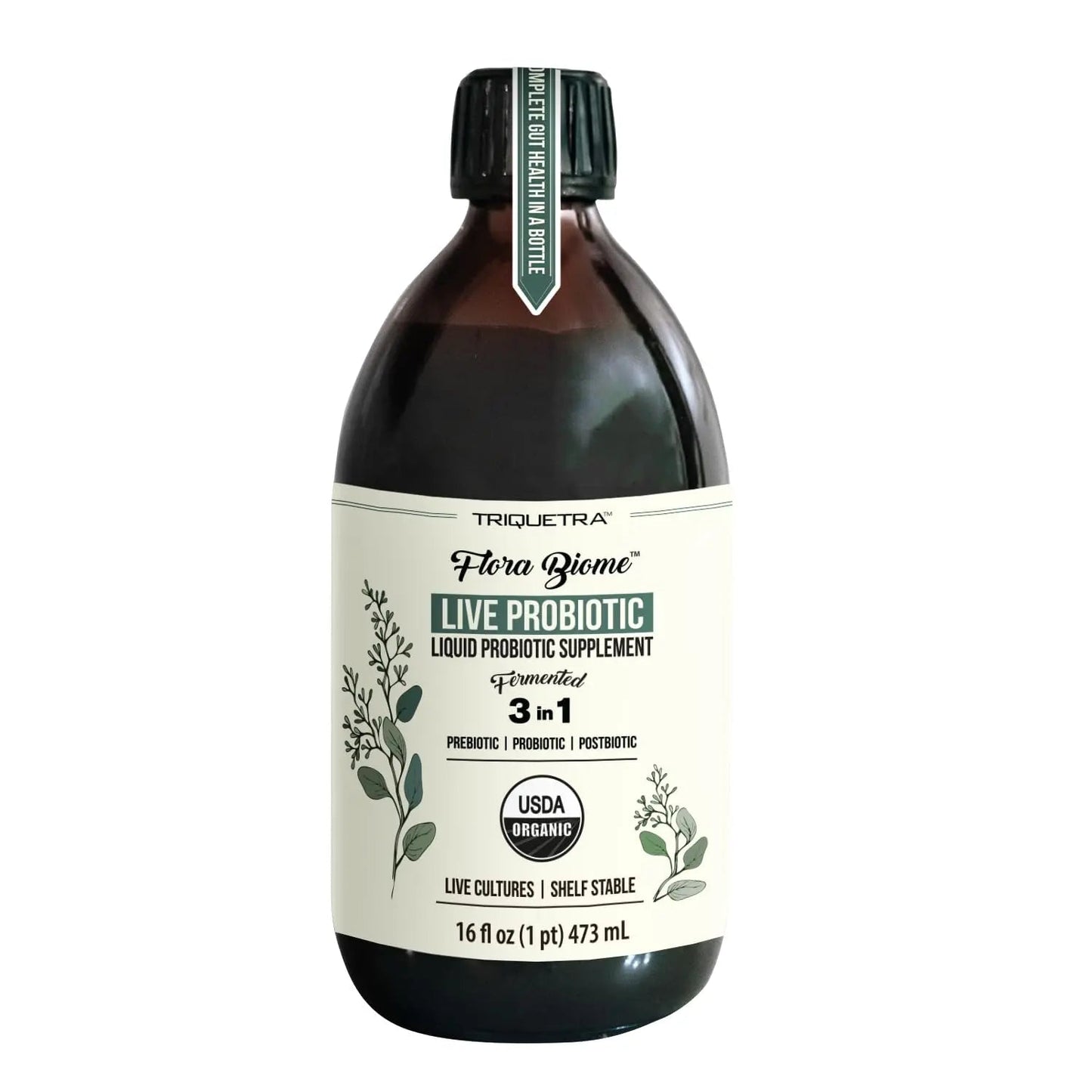 Flora Biome - Live Probiotic, Prebiotic, & Postbiotic – Organic Live-Culture – 10 Probiotic Strains, 18 Fermented Herbs - Complete Gut Health & Microbiome Optimizer (16 oz) - Maple Wellness Supplements