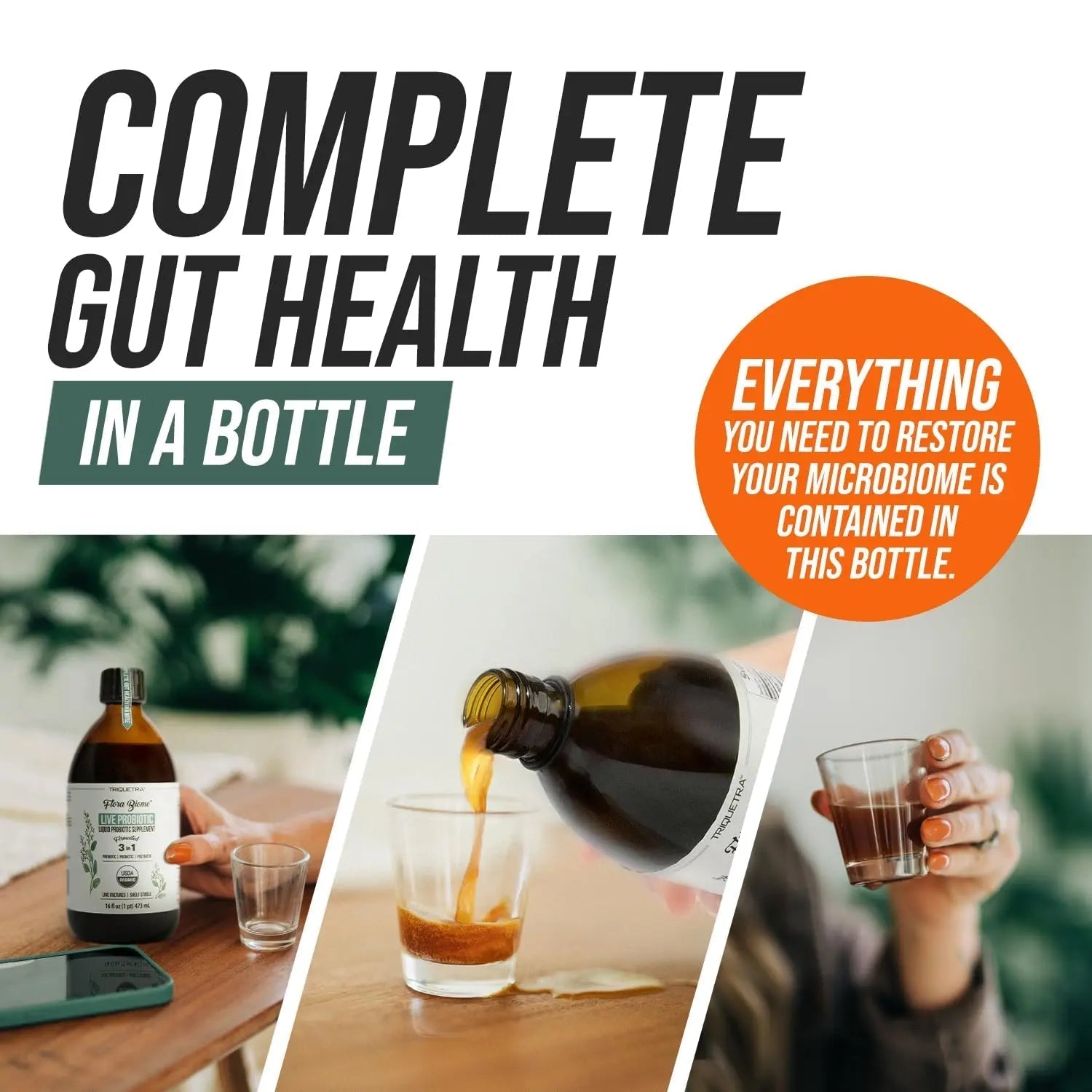 Flora Biome - Live Probiotic, Prebiotic, & Postbiotic – Organic Live-Culture – 10 Probiotic Strains, 18 Fermented Herbs - Complete Gut Health & Microbiome Optimizer (16 oz) - Maple Wellness Supplements