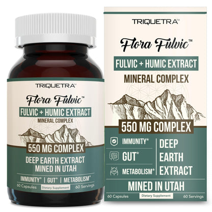 Flora Fulvic | Fulvic Acid + Humic Acid Complex – 550 mg |Mined in Utah, Prehistoric Deep Earth Extract | Immunity, Gut, Digestion – Natural Trace Mineral Complex - Maple Wellness Supplements