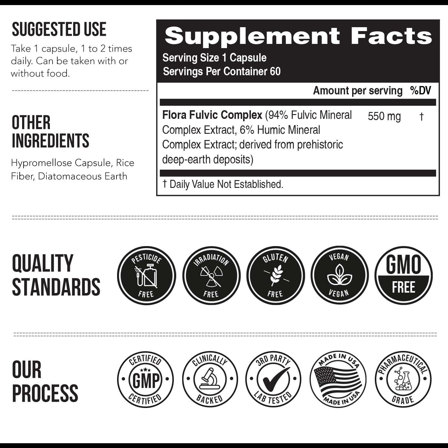 Flora Fulvic | Fulvic Acid + Humic Acid Complex – 550 mg |Mined in Utah, Prehistoric Deep Earth Extract | Immunity, Gut, Digestion – Natural Trace Mineral Complex - Maple Wellness Supplements