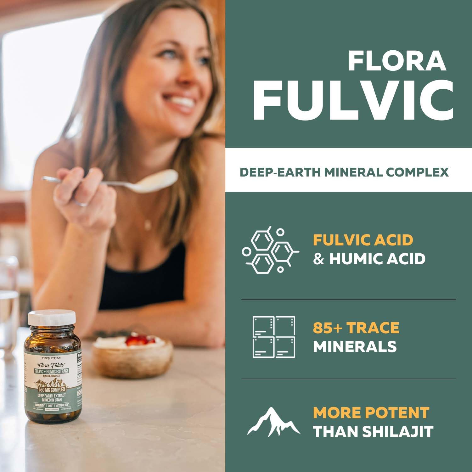 Flora Fulvic | Fulvic Acid + Humic Acid Complex – 550 mg |Mined in Utah, Prehistoric Deep Earth Extract | Immunity, Gut, Digestion – Natural Trace Mineral Complex - Maple Wellness Supplements