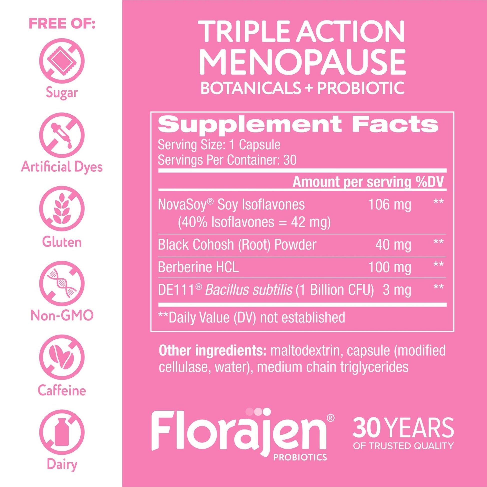Florajen Triple-Action Menopause Probiotic - Hormonal Balance, Hot Flash, & Mood Swing Relief - Weight Management & Digestive Support - Featuring Berberine, Black Cohosh, & Botanical - 30 Capsules - Maple Wellness Supplements