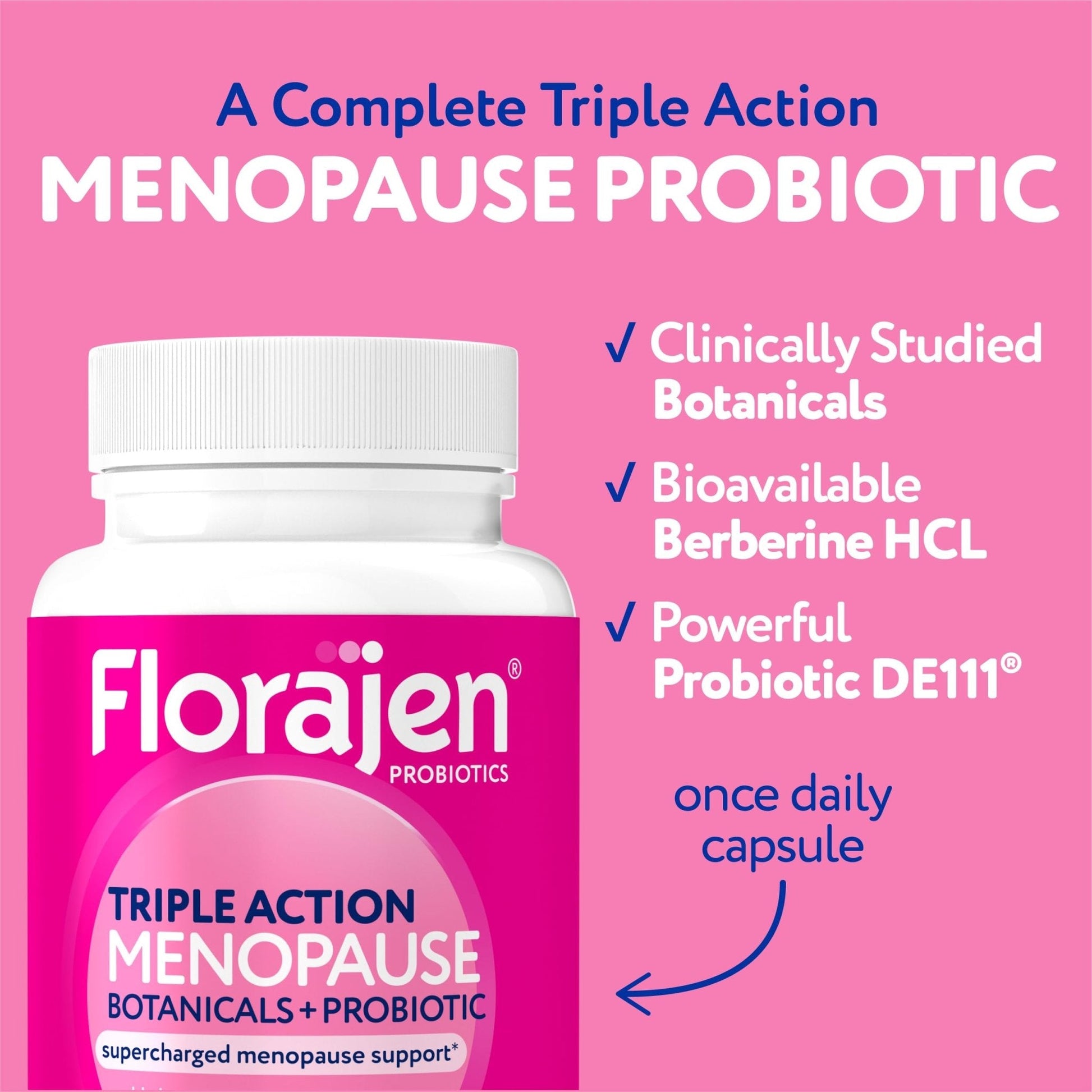Florajen Triple-Action Menopause Probiotic - Hormonal Balance, Hot Flash, & Mood Swing Relief - Weight Management & Digestive Support - Featuring Berberine, Black Cohosh, & Botanical - 30 Capsules - Maple Wellness Supplements