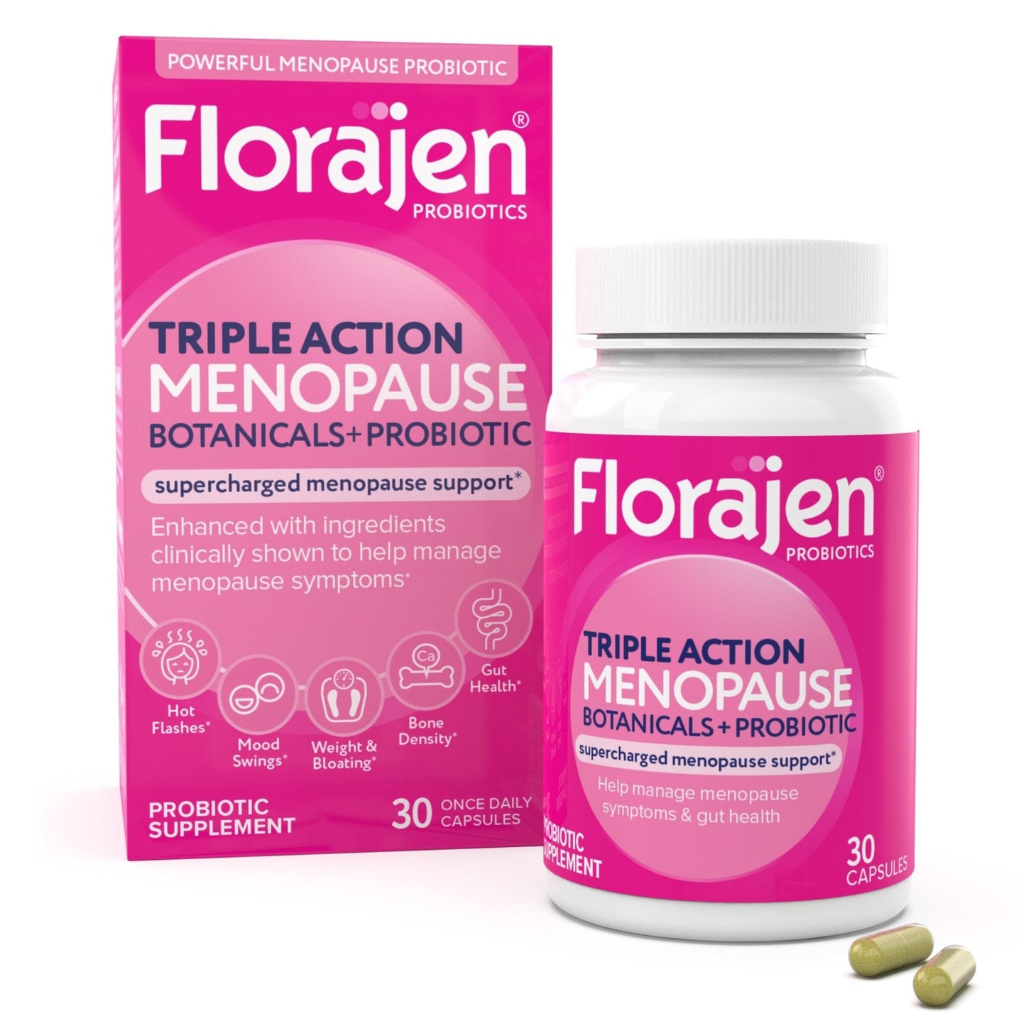 Florajen Triple-Action Menopause Probiotic - Hormonal Balance, Hot Flash, & Mood Swing Relief - Weight Management & Digestive Support - Featuring Berberine, Black Cohosh, & Botanical - 30 Capsules - Maple Wellness Supplements