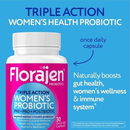 Florajen Women's Complete Triple-Action Prebiotic + Probiotic + Postbiotic for Digestive & Immune Support - Fast-Acting Relief from Constipation & Bloating - Maple Wellness Supplements