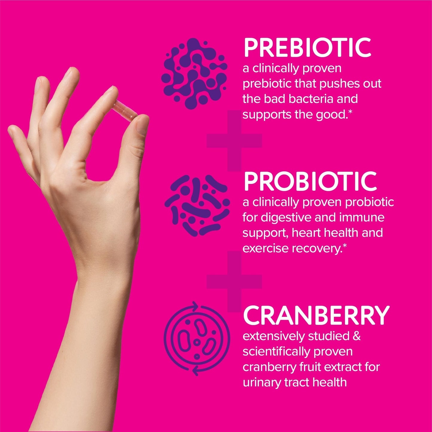 Florajen Women’s Triple-Action Probiotic, Prebiotic + Probiotic + Cranberry for Vaginal, Digestive, & Immune Support - Fast-Acting - Maple Wellness Supplements