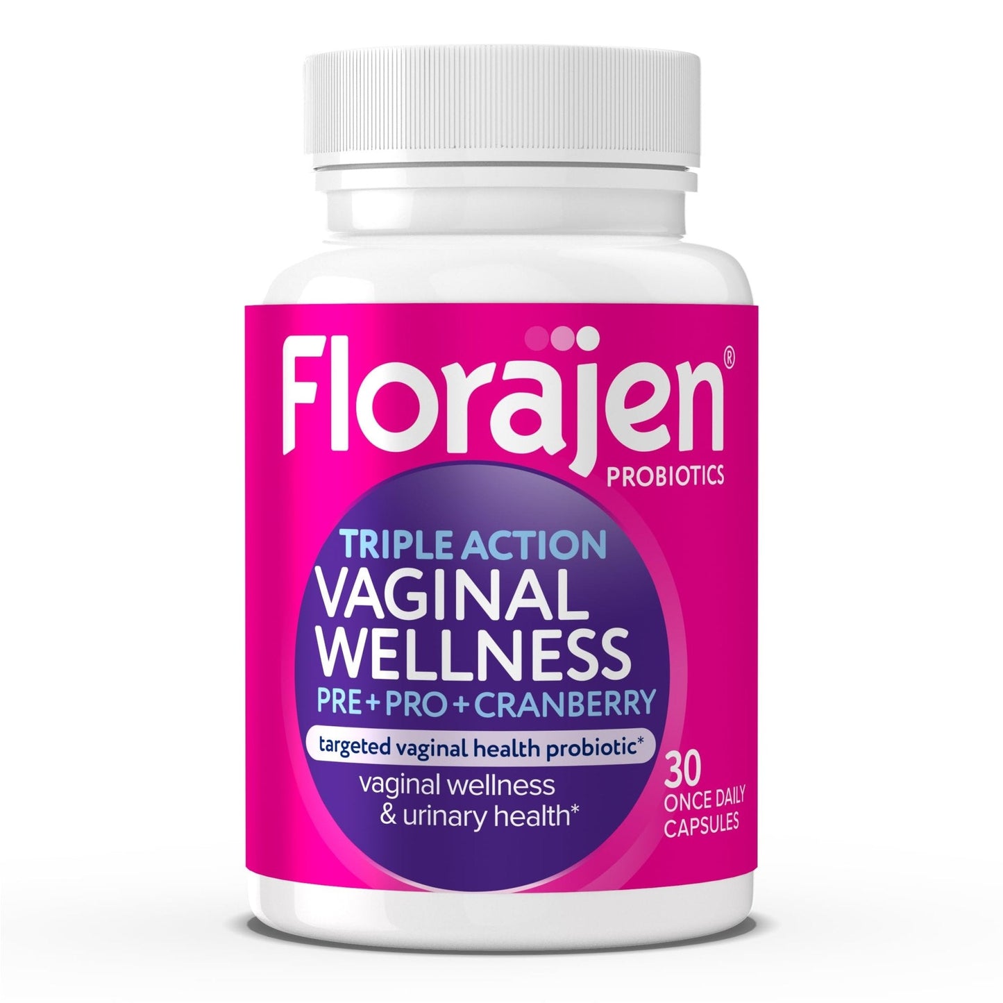 Florajen Women’s Triple-Action Probiotic, Prebiotic + Probiotic + Cranberry for Vaginal, Digestive, & Immune Support - Fast-Acting - Maple Wellness Supplements